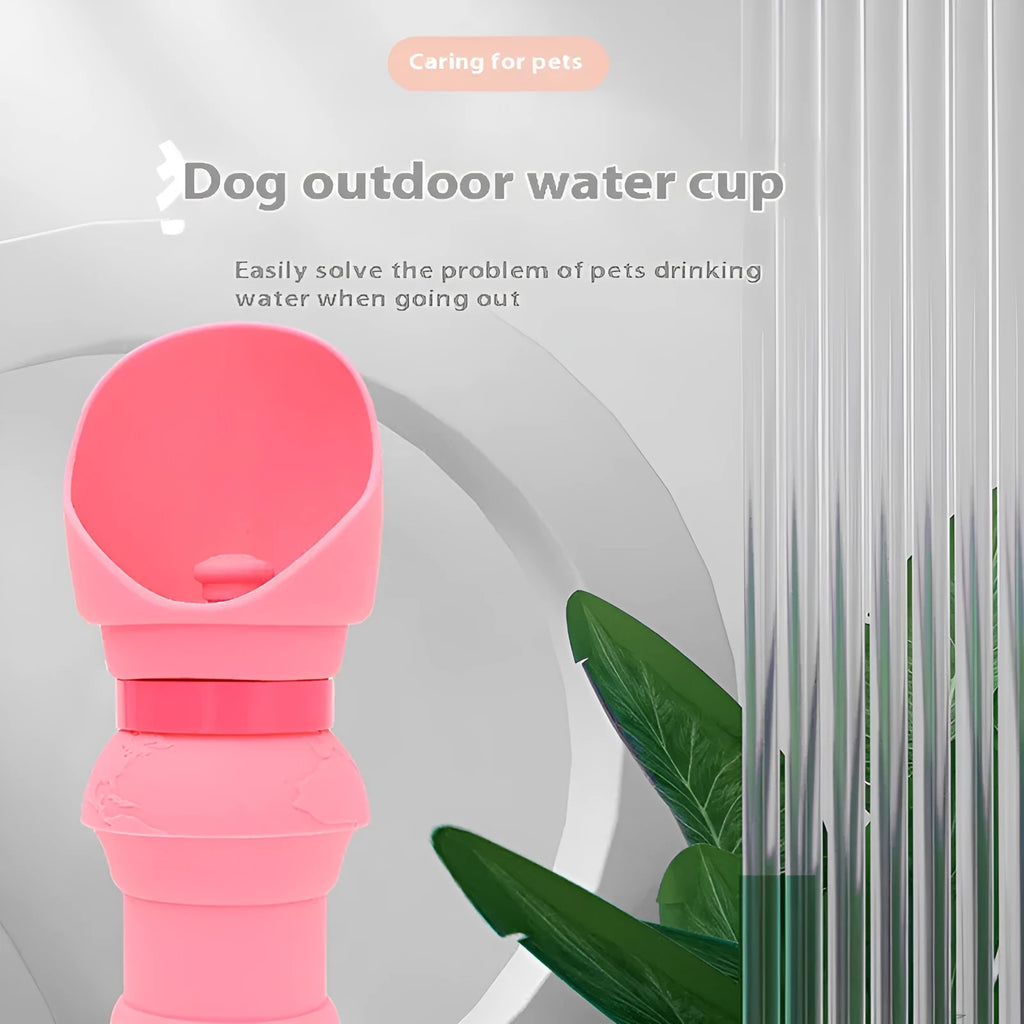 Folded and unfolded silicone pet cup in a choice of colours, showing its portable design.