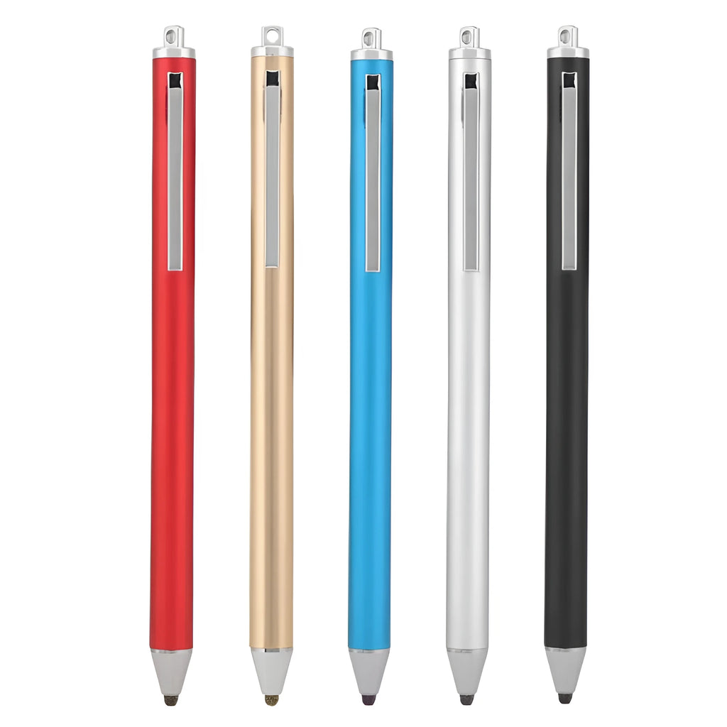 Metal capacitive stylus with fine tip in multiple colour options.