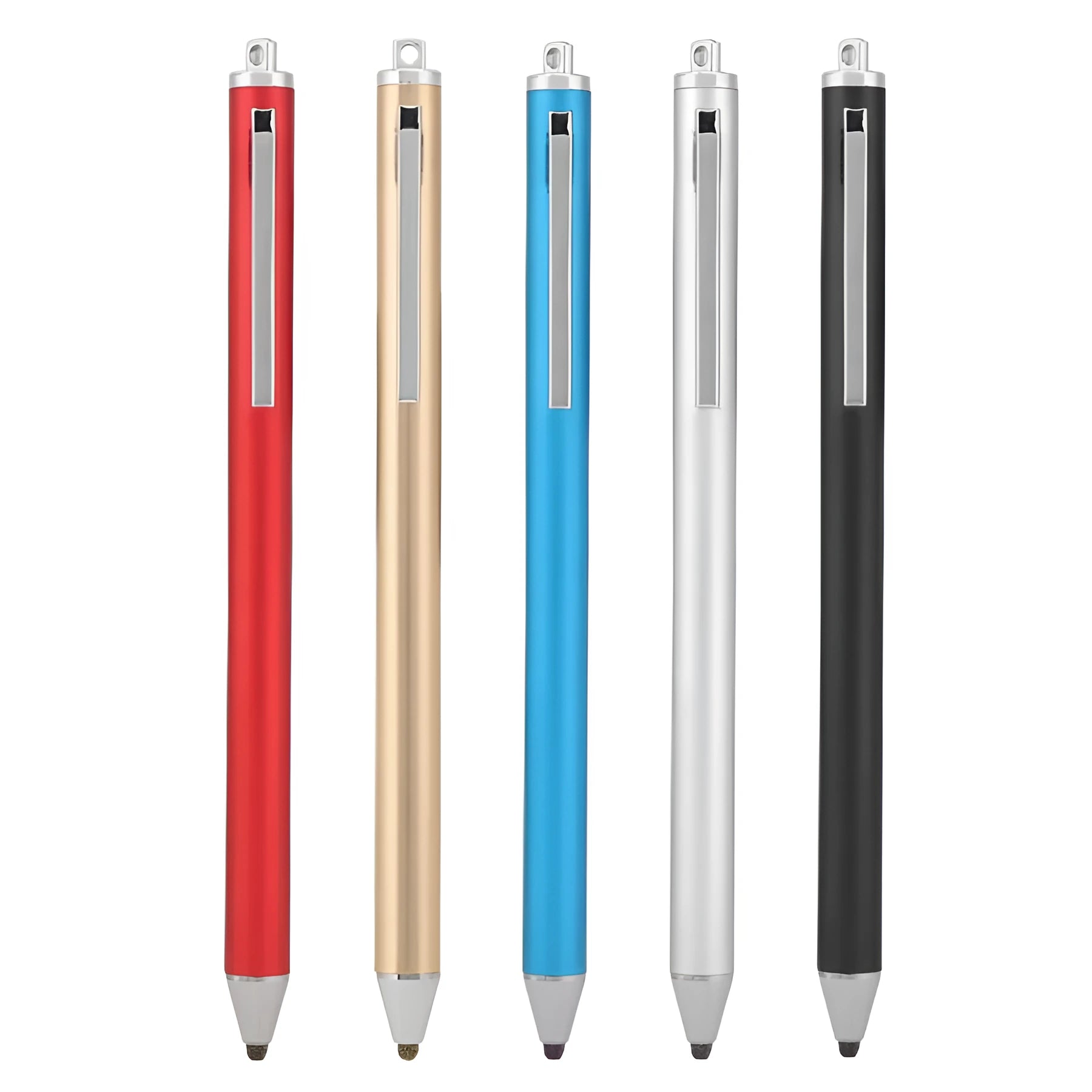 Metal capacitive stylus with fine tip in multiple colour options.
