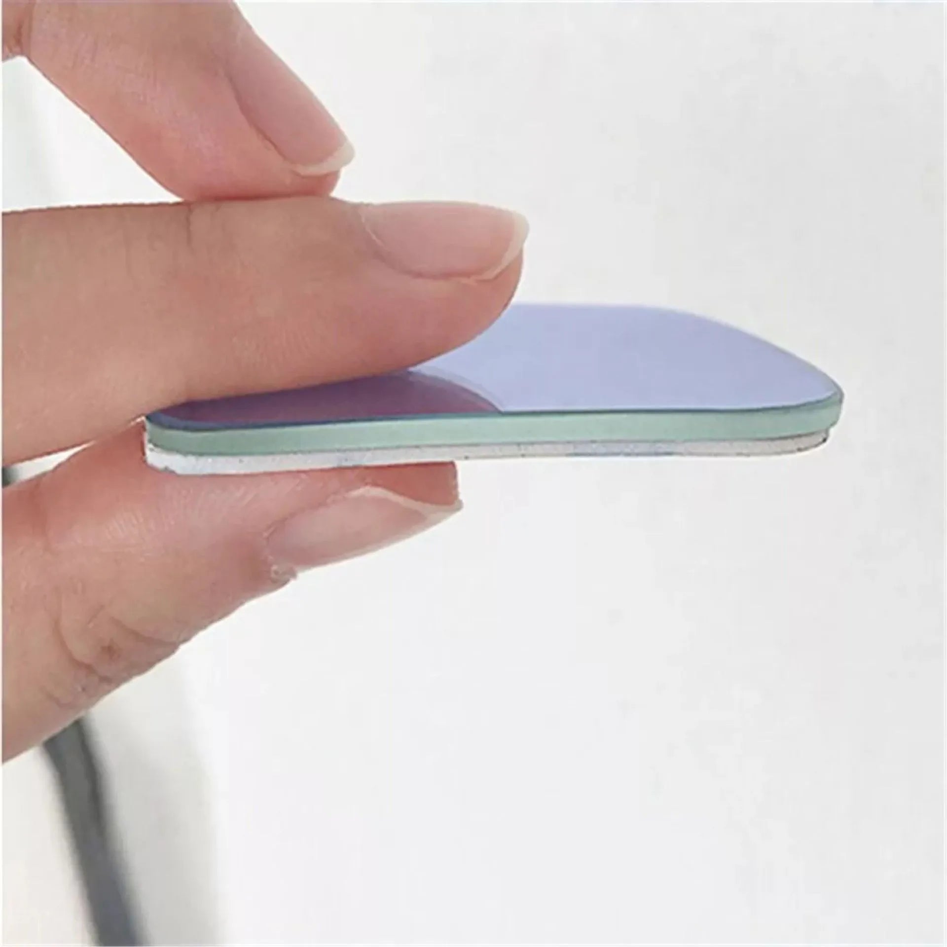White glass car blind spot mirror with 360-degree adjustable mount and fan shape