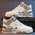 Men's beige high-top board shoes with rubber sole and lace-up front