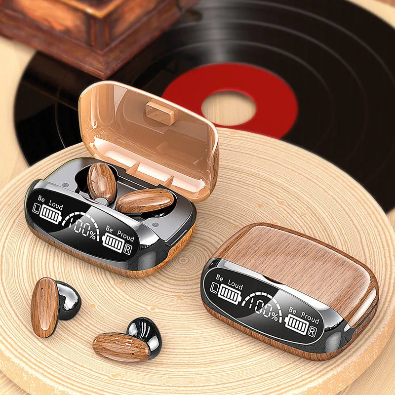 M35 wood grain wireless Bluetooth TWS earphones with charging cabin display