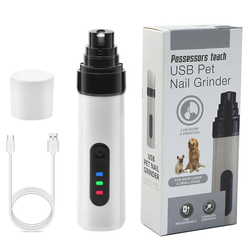 Electric dog nail trimmer with LCD display showing power levels and dust collection system
