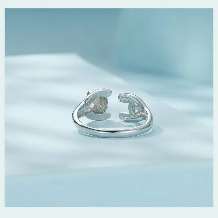 Adjustable sterling silver panda ring bracelet with white gold plating