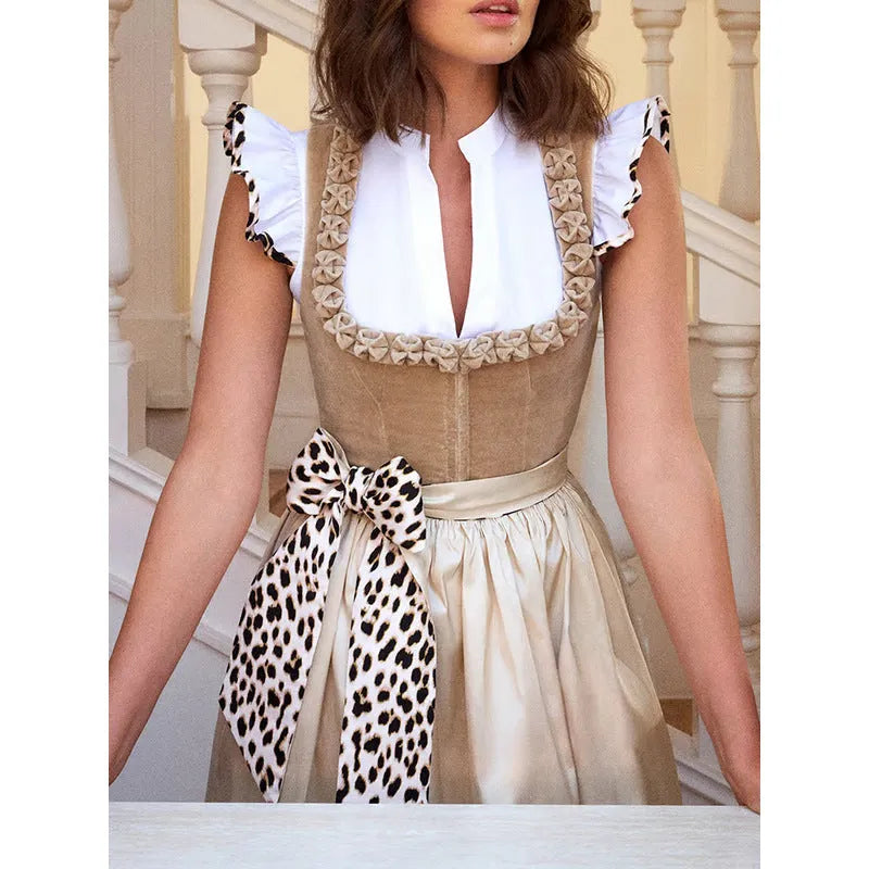 German Oktoberfest beer style women's dress in khaki cotton polyester fabric