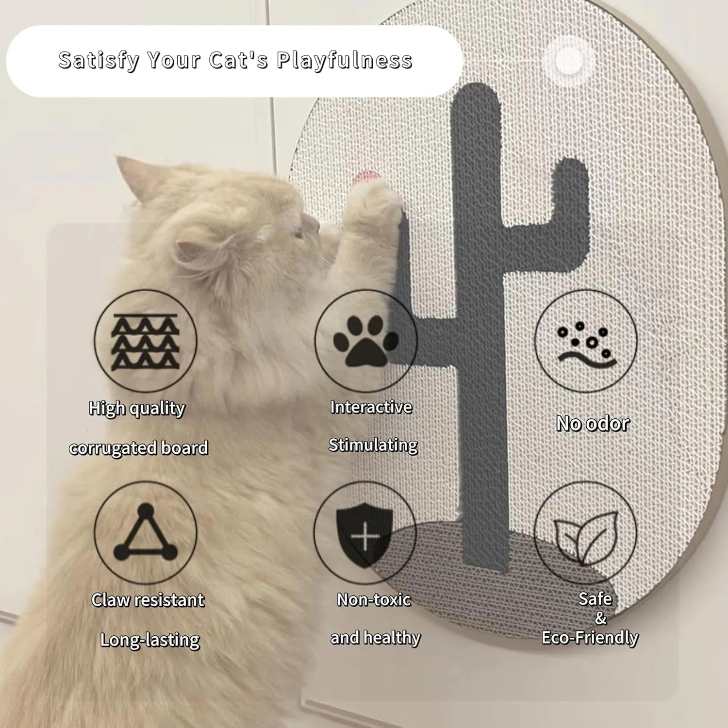 Wall-mounted cat scratching pad with decorative design for indoor cats