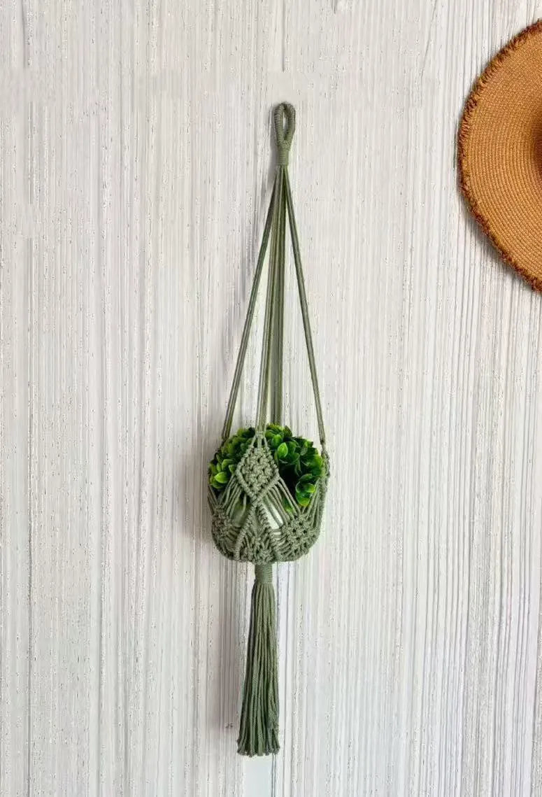 Hand-woven polyester cotton flower pot in minimalist design with textured surface