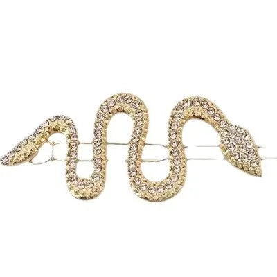 Vintage snake design rhinestone hair barrette with electroplated gold or silver finish