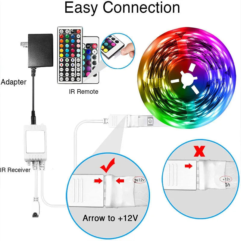 12V Bluetooth LED light strip with 44-key remote control and waterproof IP65 epoxy resin coating option