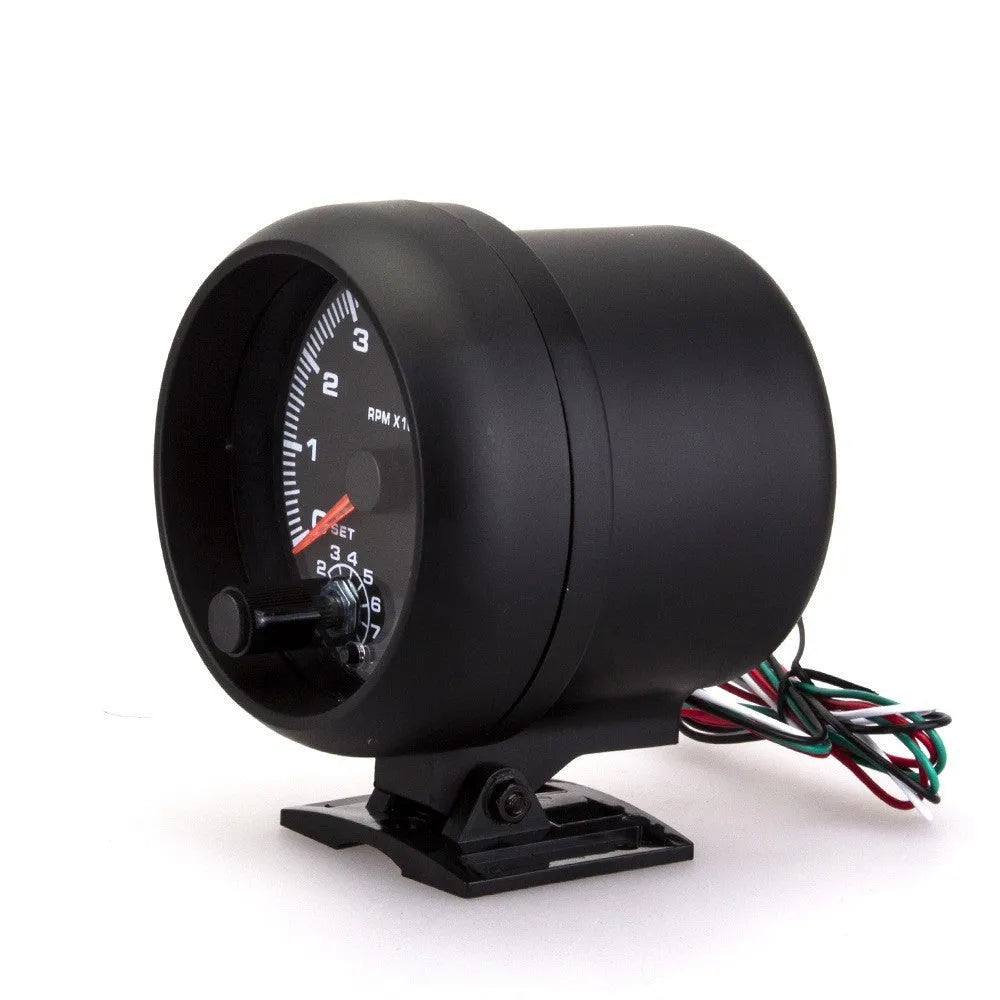 Black automotive tachometer with blue light pointer showing RPM scale 00~8×1000
