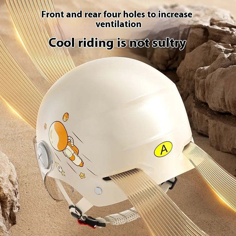Khaki electric motorcycle half helmet with ABS construction for summer commuting