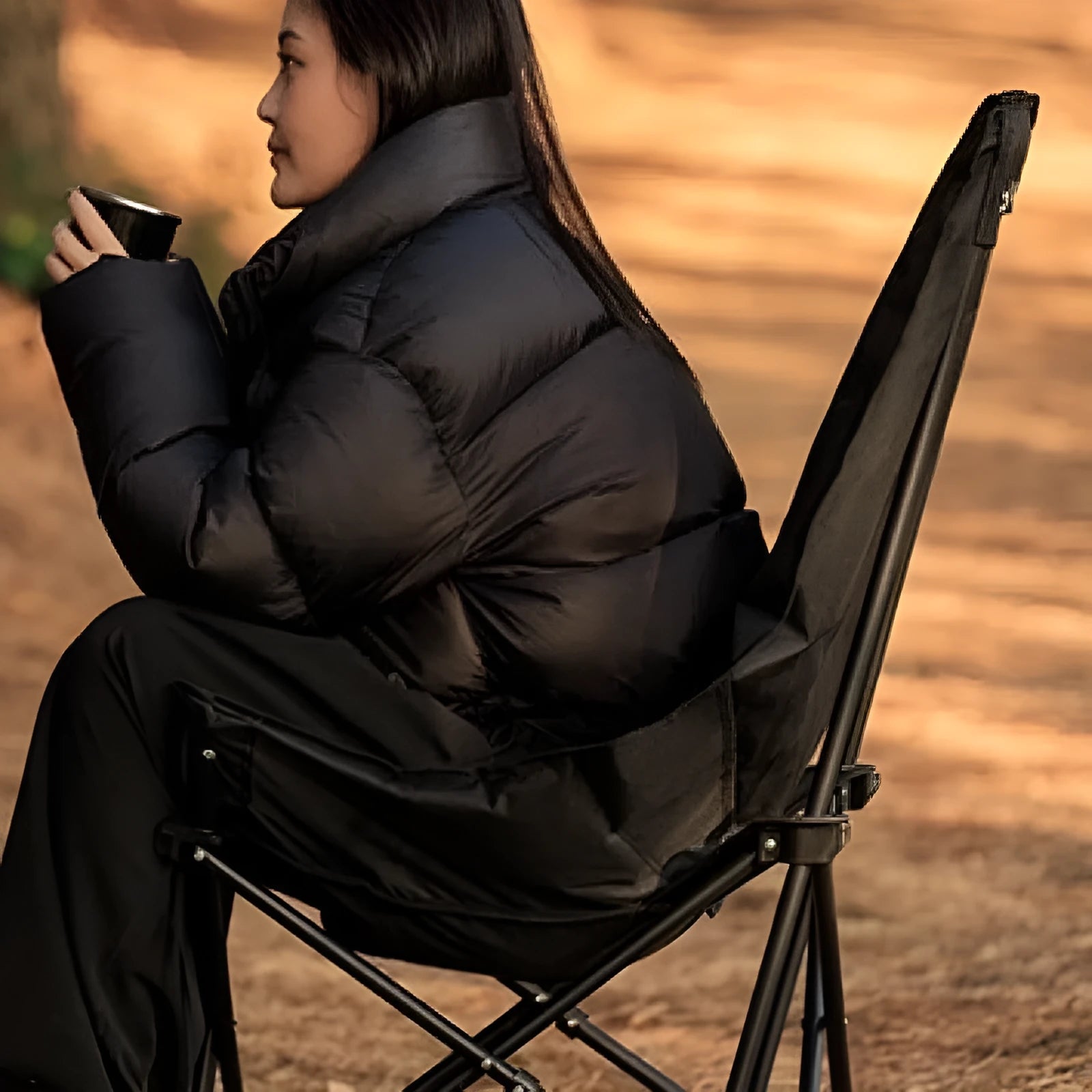 Night black camping recliner chair with Oxford fabric and carrying handles