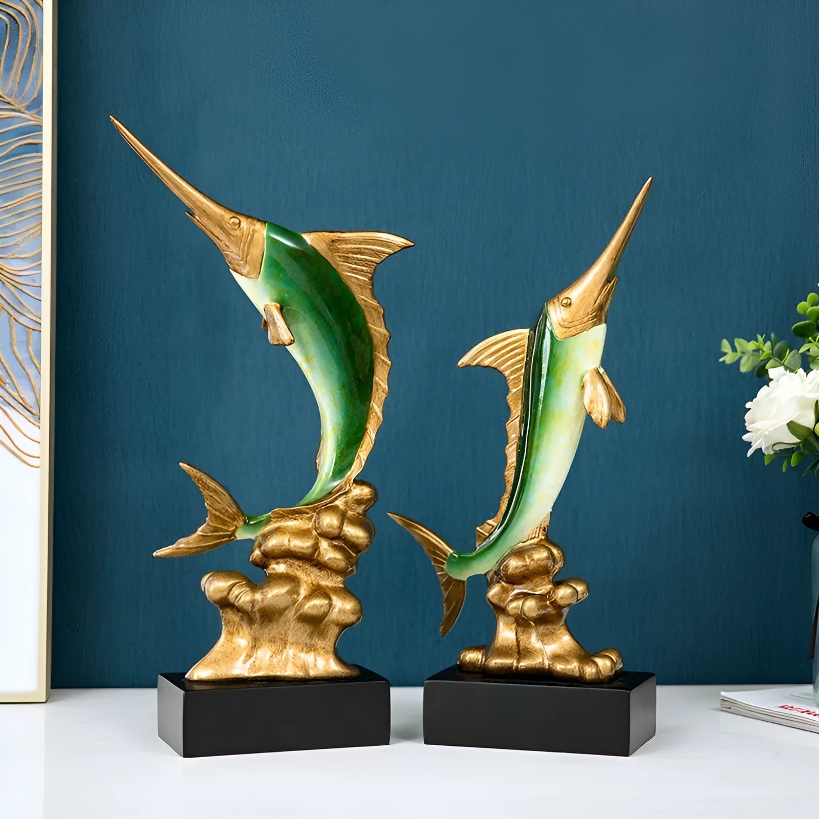 European swordfish decorative ornament made of resin in a choice of four colours.