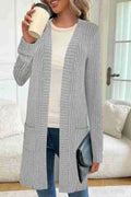 Long sleeve loose fit cardigan jacket with front pockets in polyester fabric
