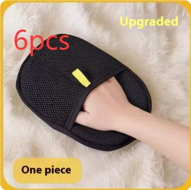 Black pet hair remover glove with silicone bristles for deshedding dogs and cats