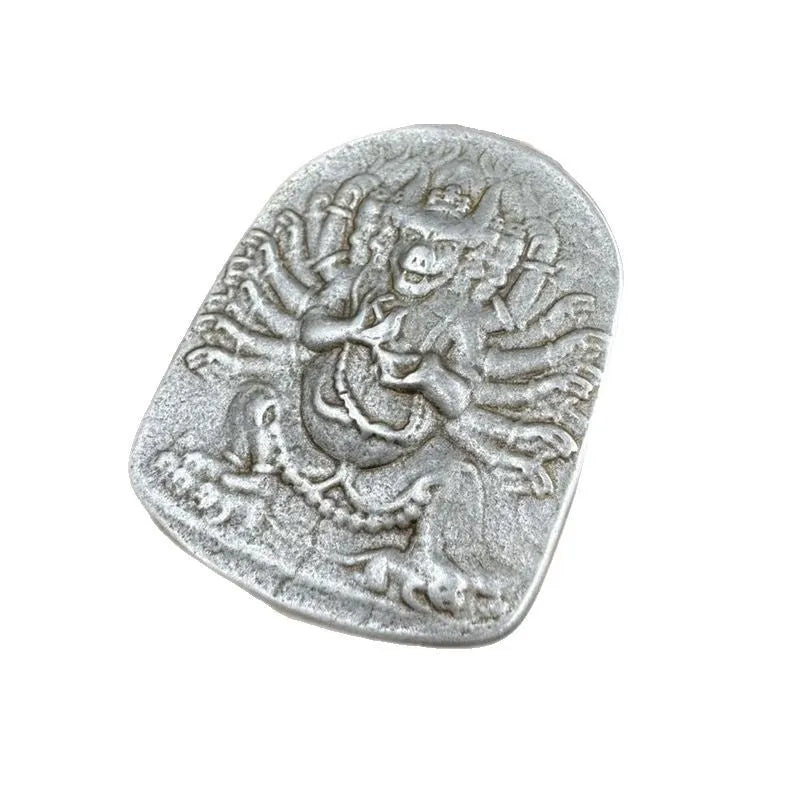 Chinese style iron metal pendant with geometric design in Aryaacalanatha Yamantaka coloration