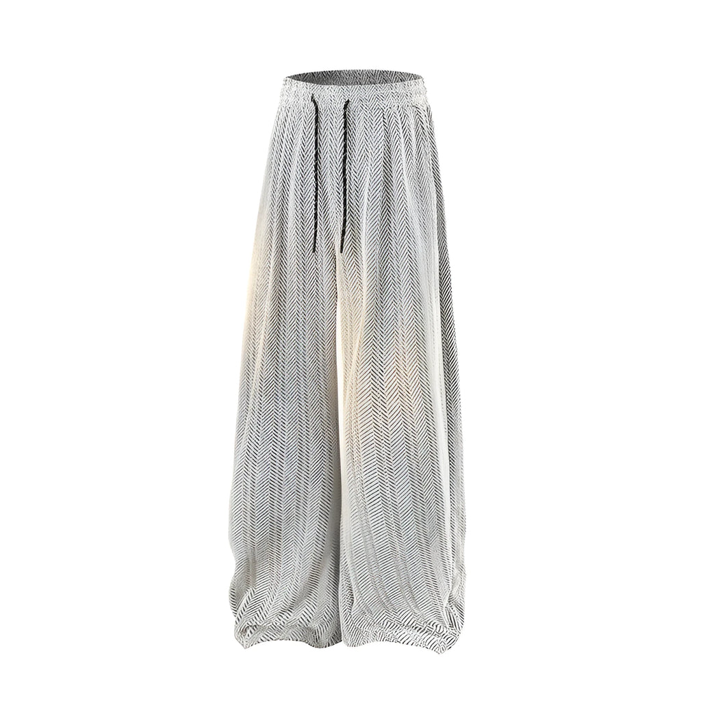 Straight-leg fleece-lined trousers in light grey on a hanger, showing elastic waistband.