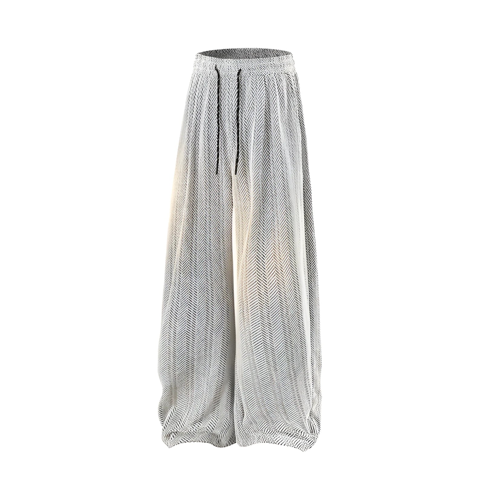 Straight-leg fleece-lined trousers in light grey on a hanger, showing elastic waistband.