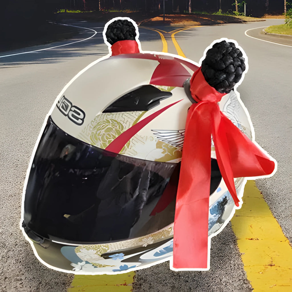 Helmet decorative balls and braids accessory kit with ten style choices and adhesive for motorcycle and ski helmets
