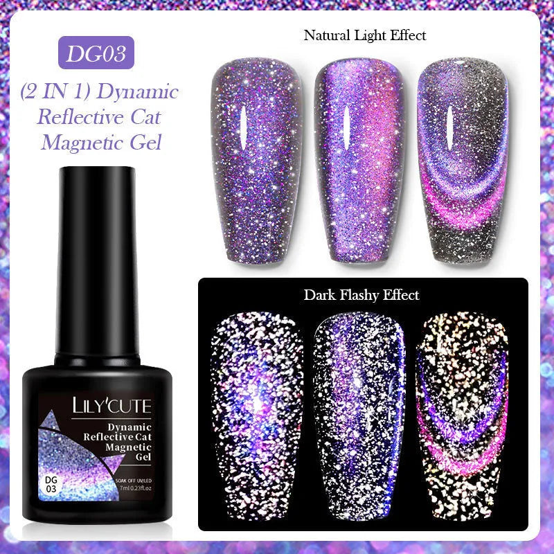 Cat eye series UV nail polish gel bottles with diamond glitter fragments in six colour styles