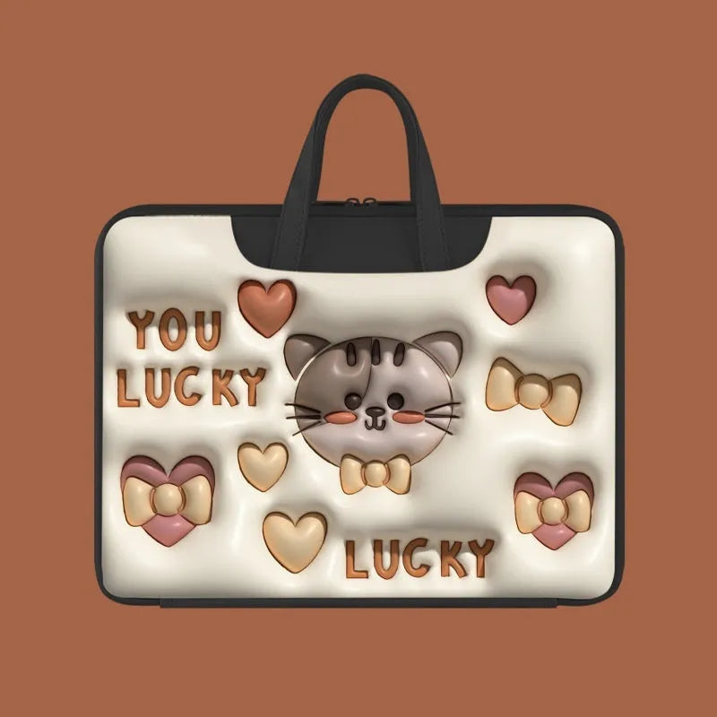 Inflatable PU leather laptop bag with trolley strap in cute panda design