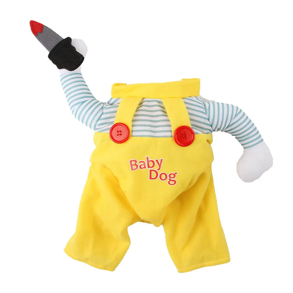 Yellow knife assassin costume for cats with polyester construction available in sizes S M L XL