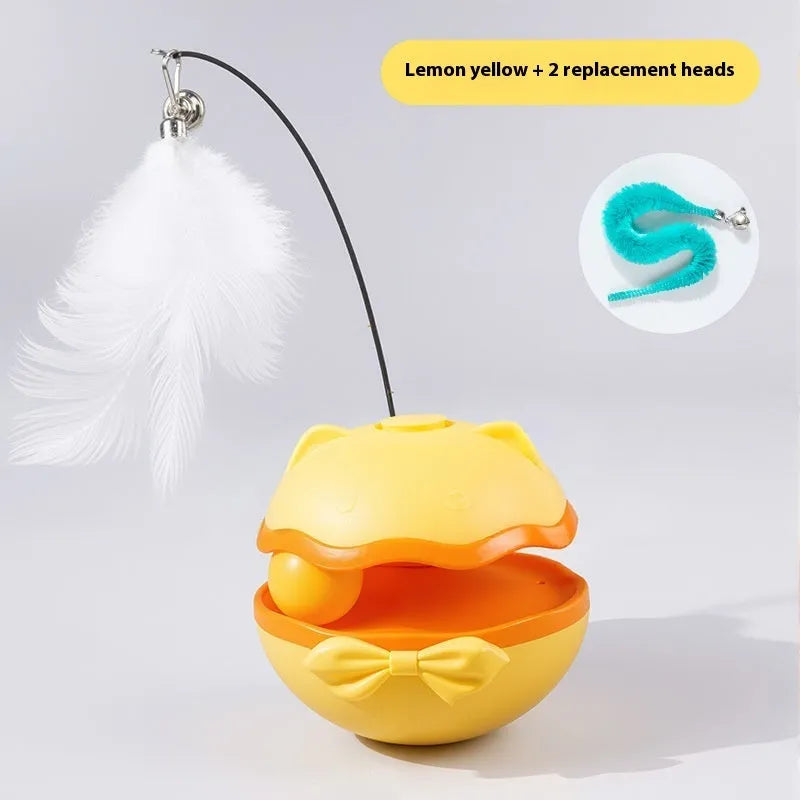 Electric cat toy tumbler with self-moving teaser mechanism in lemon yellow, sky blue or soft fog grey plastic