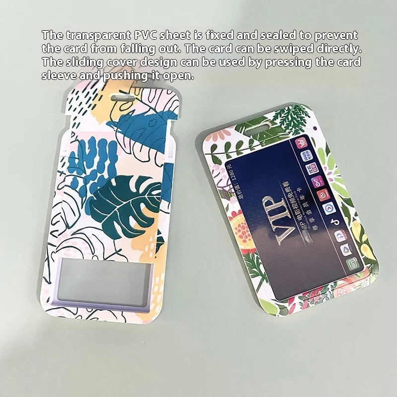 Green plant series simple fashion lanyard card cover with Monstera deliciosa diamond grid design, plastic 110mm x 70mm on a white background