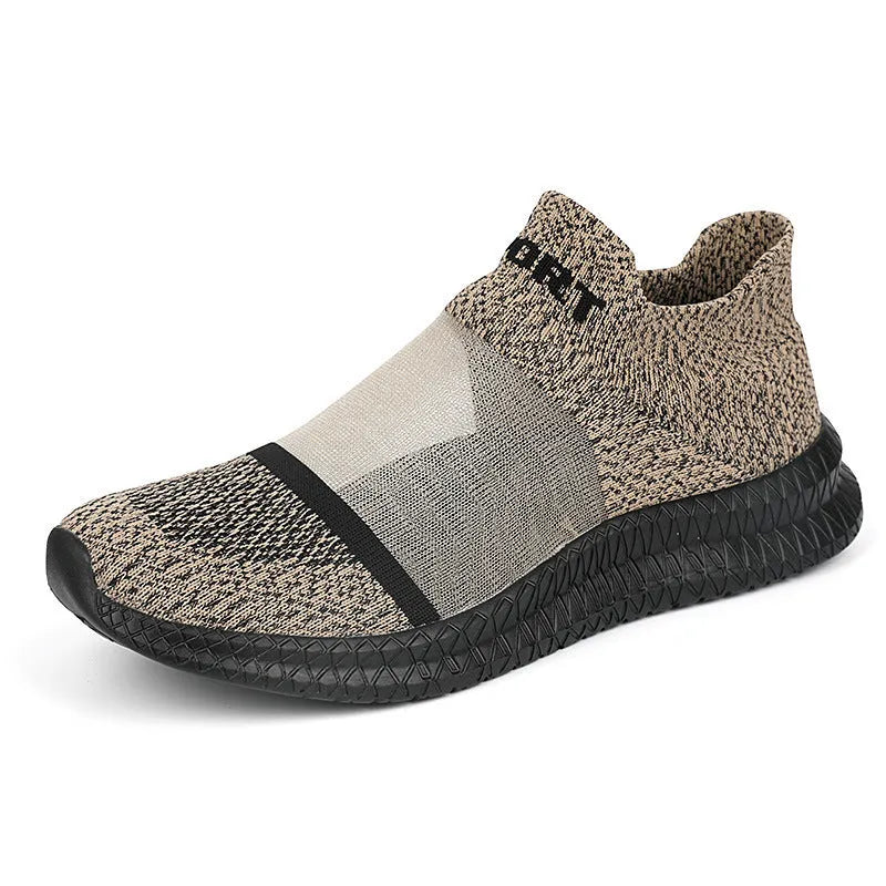 Breathable Flyknit low-top sock shoes in khaki colour with lace and tassel details.