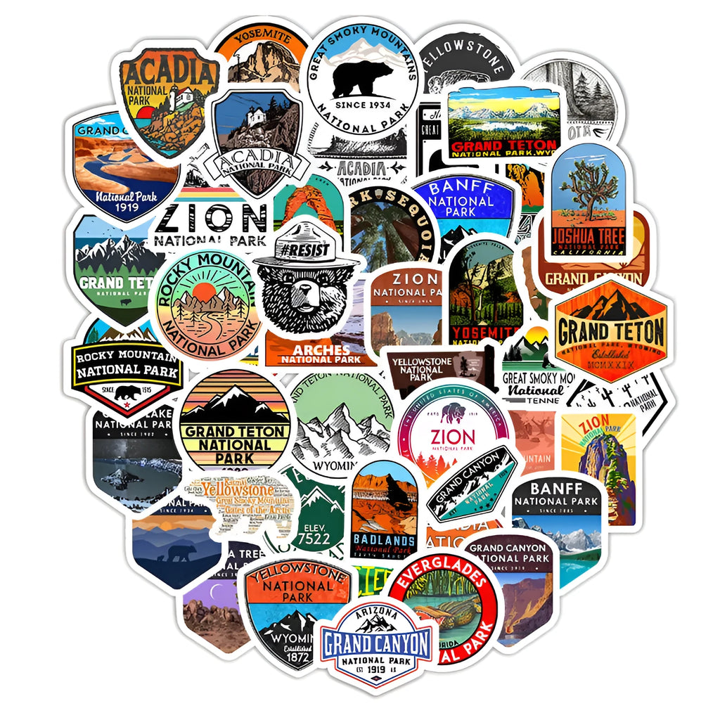 50 pieces national park matte finish stickers for decorating laptop and luggage