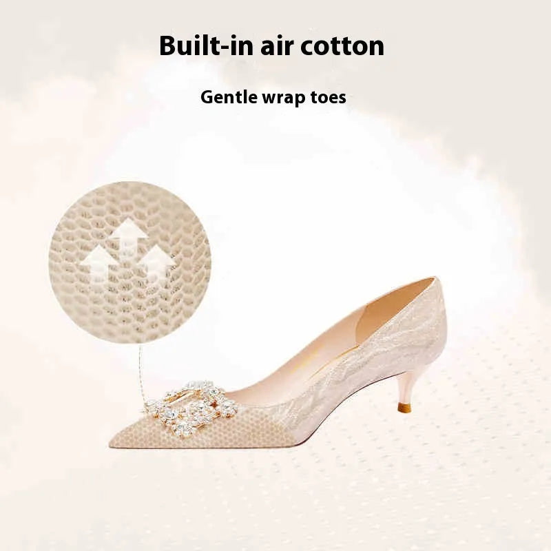 Champagne gold women's high heels with pointed toes and stiletto heels