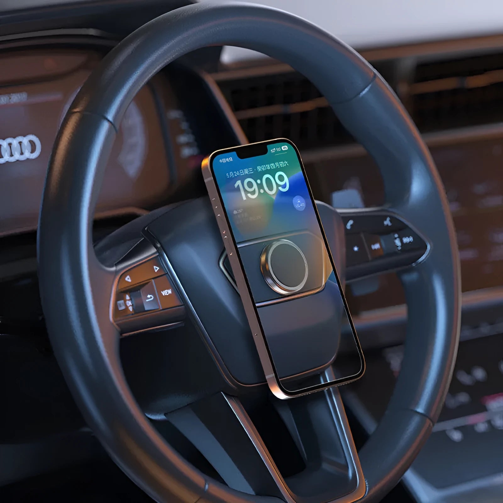 Obsidian black alloy magnetic centripetal force car phone holder with magnetic discs