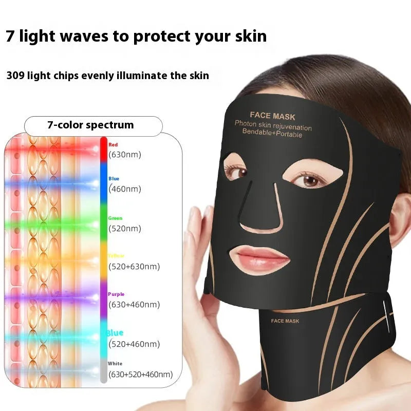 Black gold hard shell IPL and LED facial beauty mask with touch screen and adjustable headband.