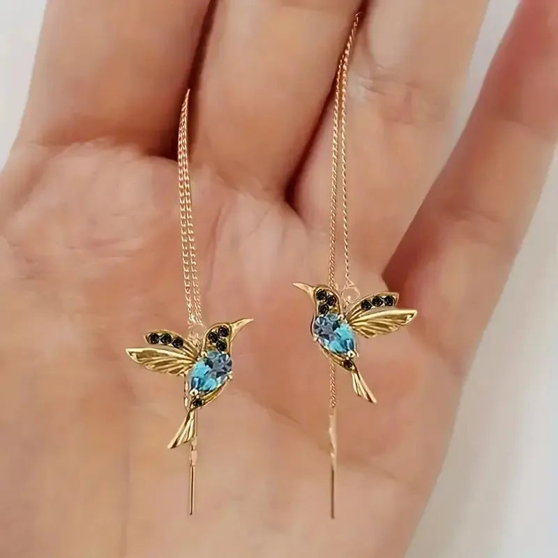 Bird hanging earrings with mixed zirconium wings in long style design on alloy background