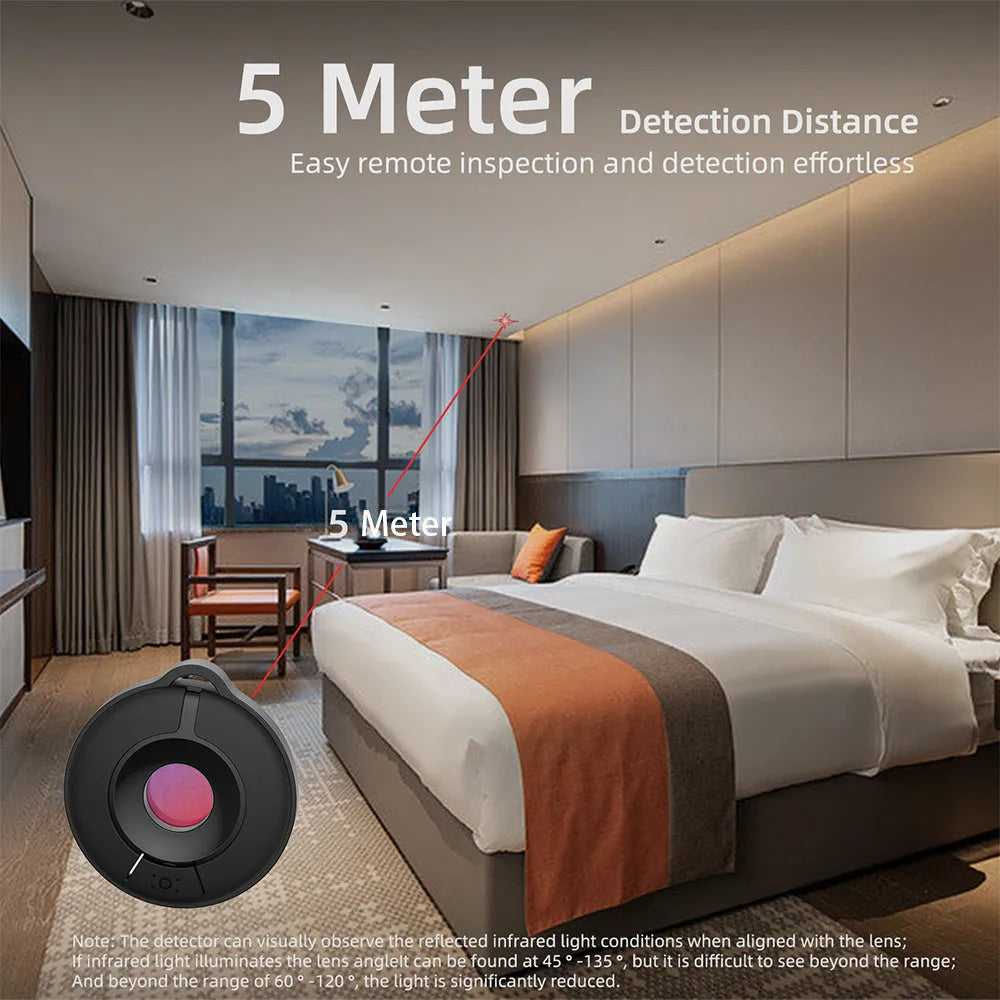 Compact infrared camera detector device for finding hidden surveillance cameras