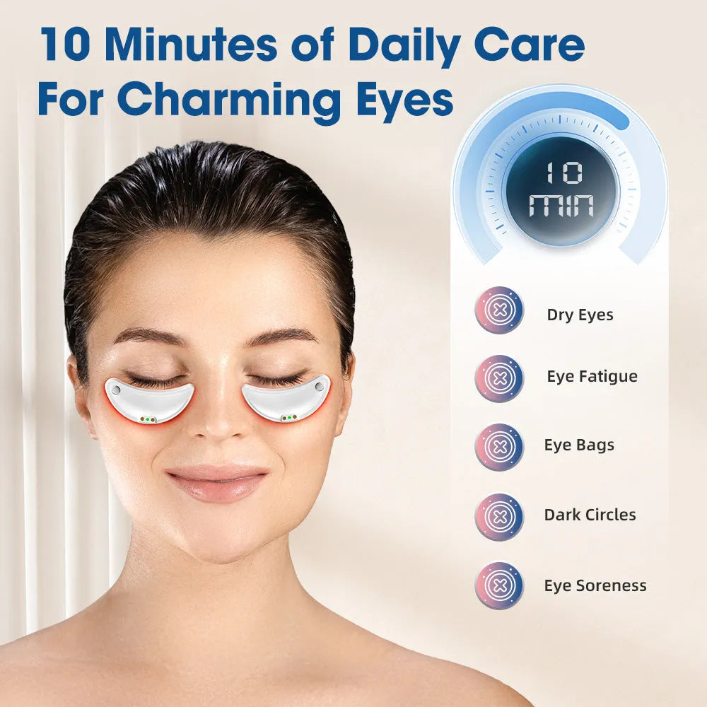 White handheld red light EMS facial and eye beauty massager device on a plain background.