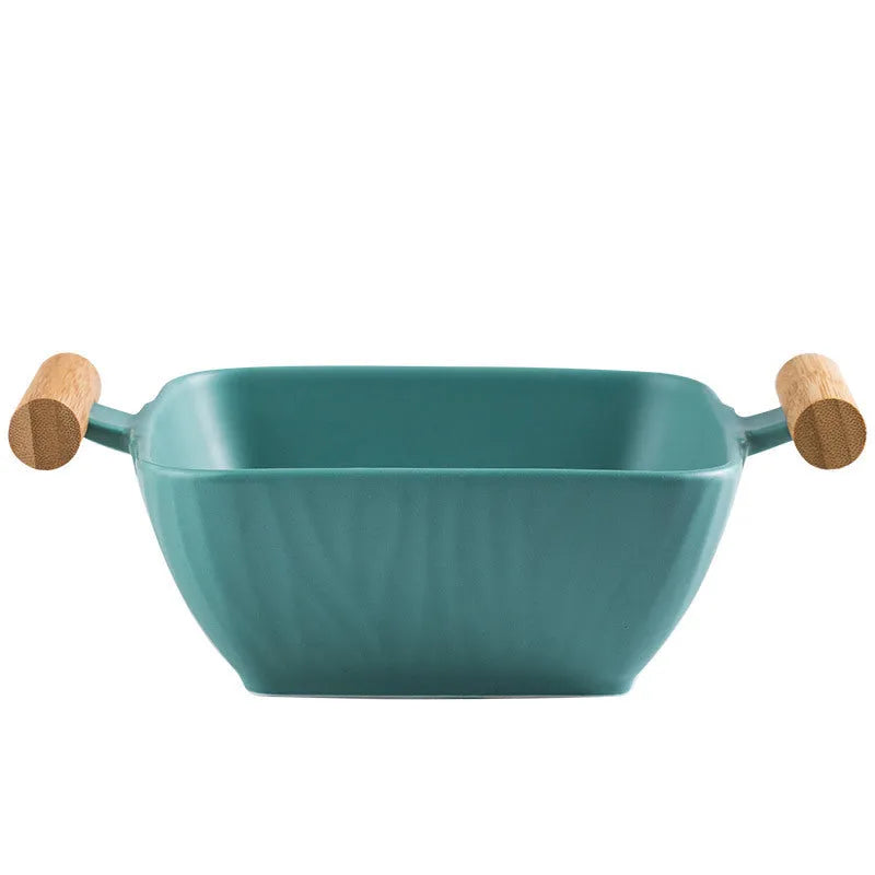 Irregular shaped porcelain ceramic bowl with lid in modern design, available in multiple colours