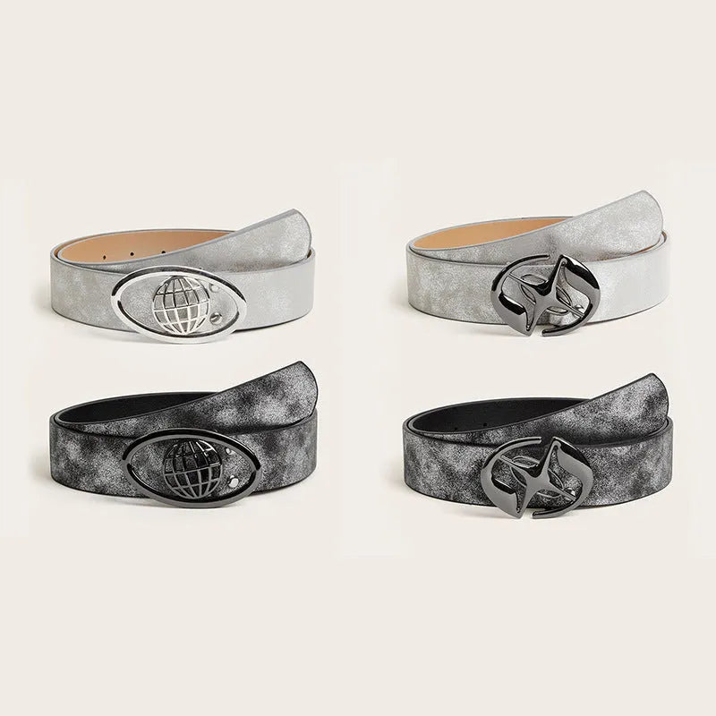 Retro women's belt with oval alloy buckle and thick 4cm PU leather strap in vintage colours