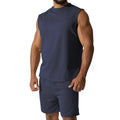 Men's sleeveless cotton blend sports top and matching shorts in solid colour options