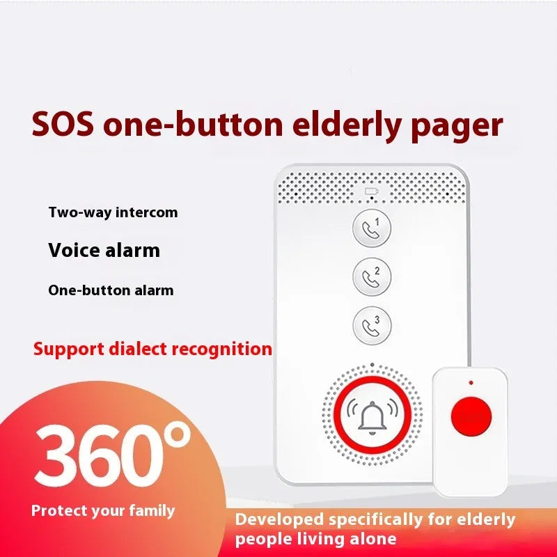 White emergency alert device with three wireless buttons and one central buzzer unit for elderly safety