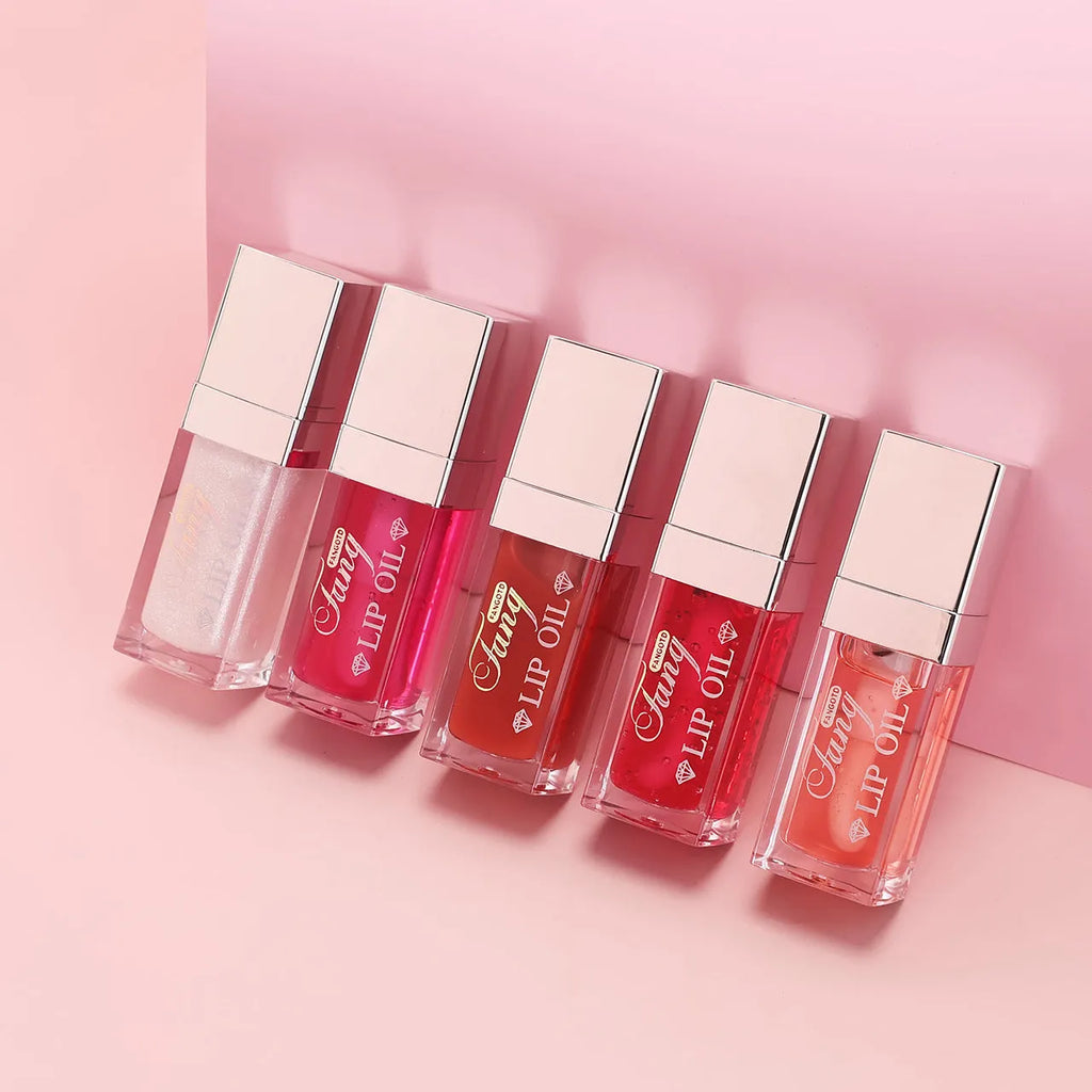 Five shades of moisturising lip gloss mint lipstick with included lip essence oil.