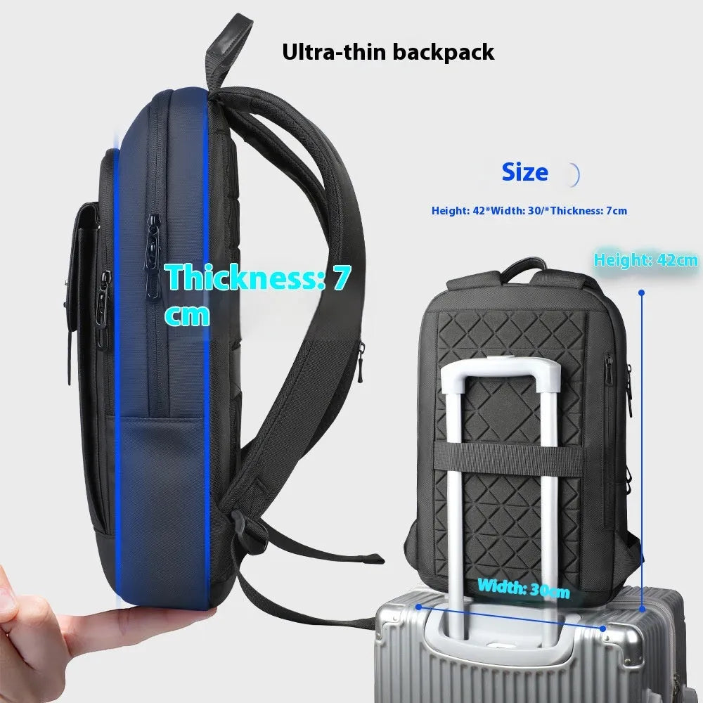 Black Oxford cloth backpack with urban simplicity styling for business commuting