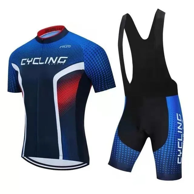 Cycling jersey and shorts set in moisture-wicking fabric for summer bike riding