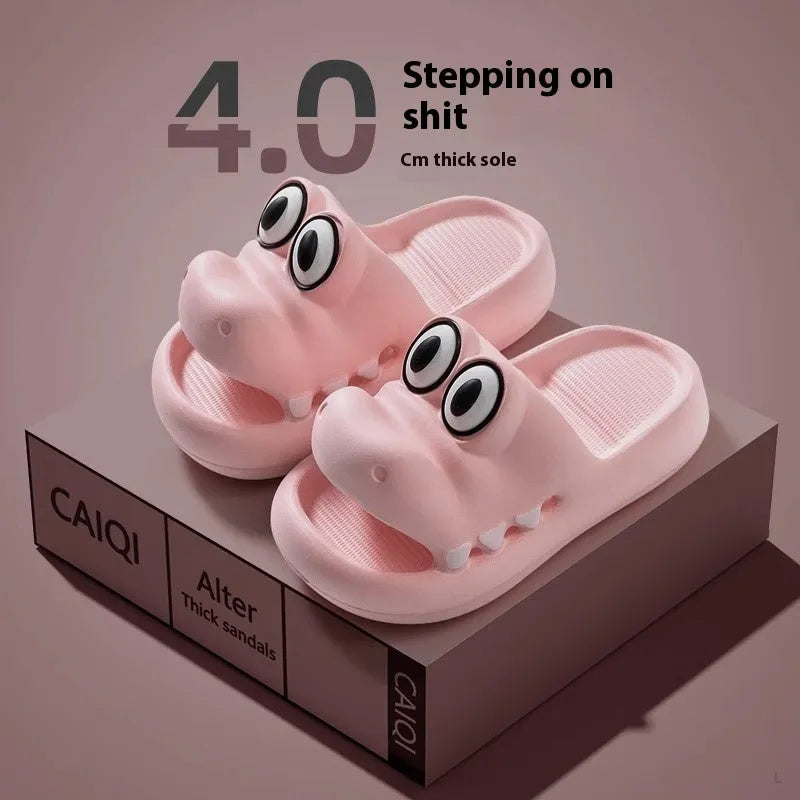 EVA platform sandals with animal pattern for parent and child, in pink, green, yellow, or blue.