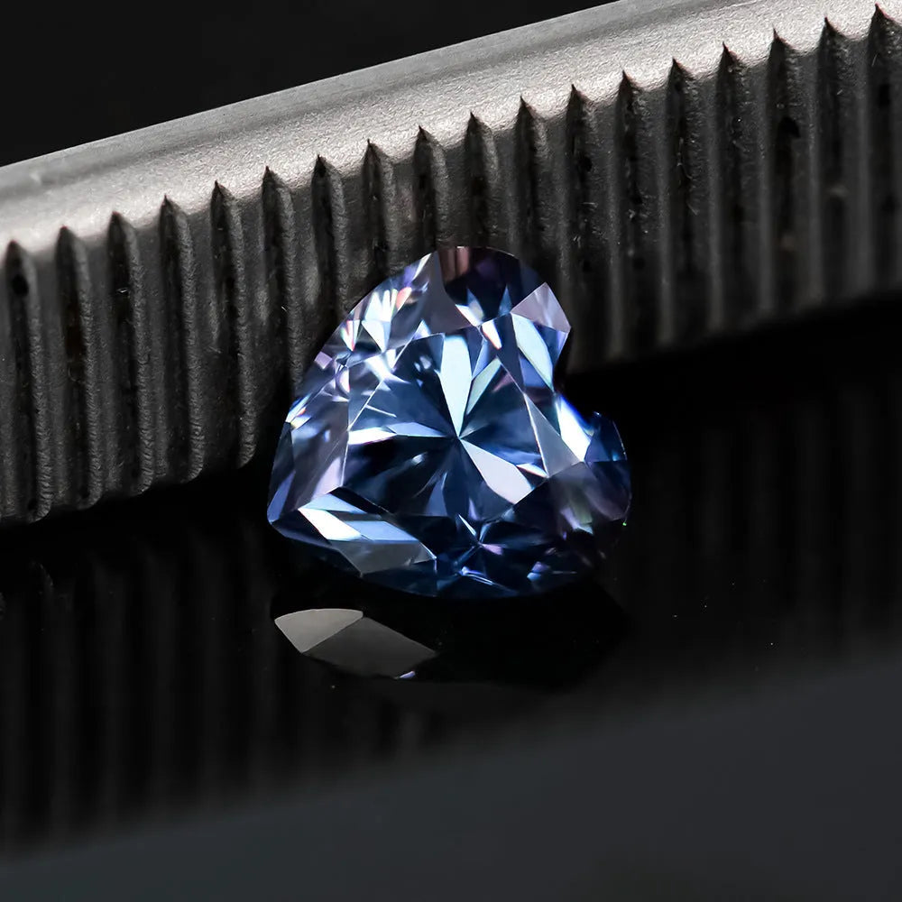 Heart-shaped moissanite stone in lemon yellow colour showing precise cut and dimensions