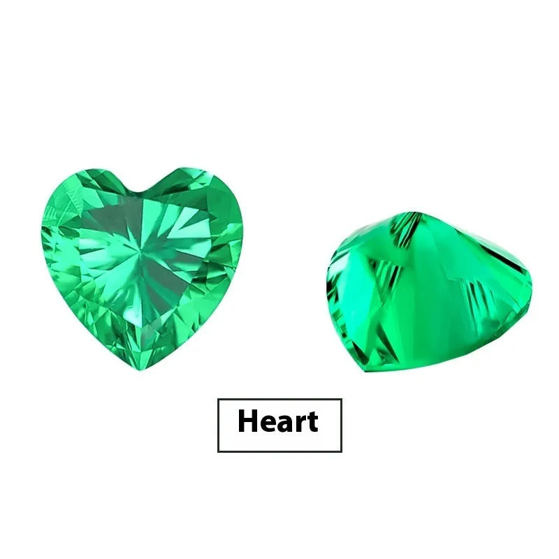 Synthetic emerald loose stone in Columbia green treasure colour showing round and cushion cut options