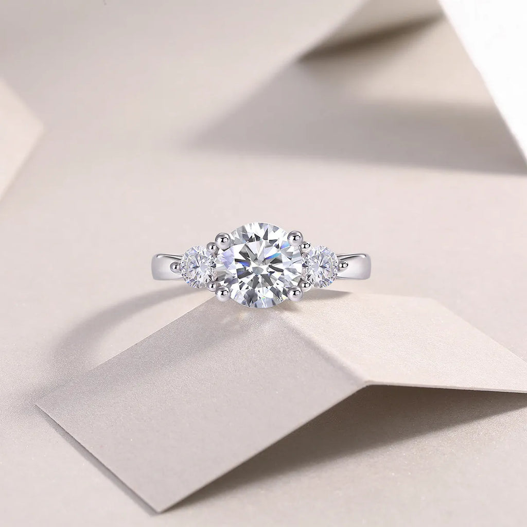 Three Reincarnations wedding ring set with 2-carat moissanite centre stone S925 silver gold-plated in gift box