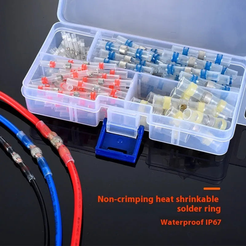 Heat shrink solder ring terminal connector in multiple colours for 32 amp wiring applications
