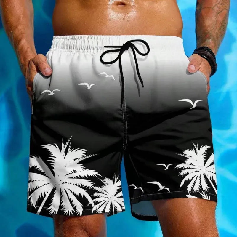 Men's loose board swimming trunks in polyester fiber with ethnic style pattern available in multiple colours