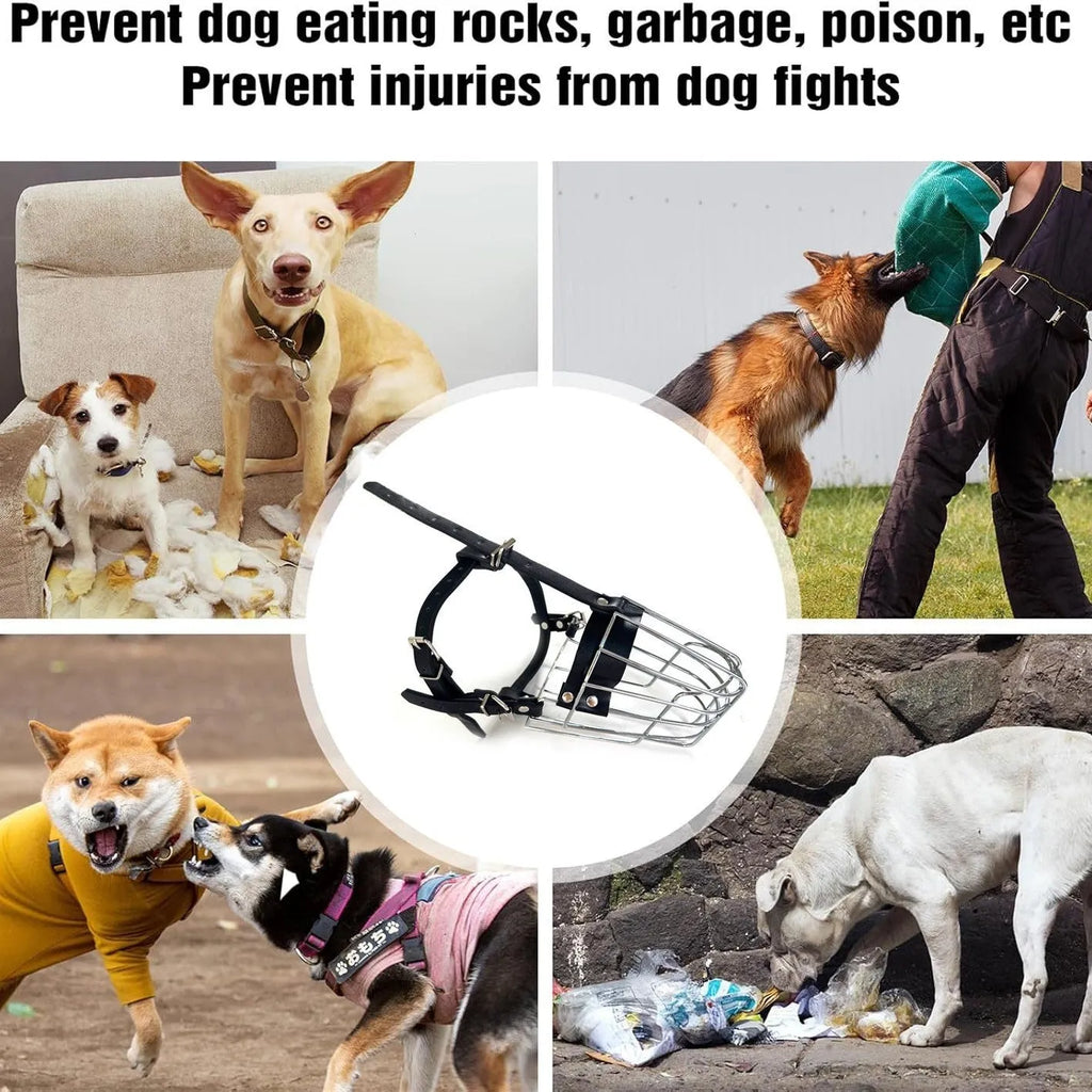 Black metal dog mouth cover muzzle designed specifically for Golden Retriever and German Shepherd breeds